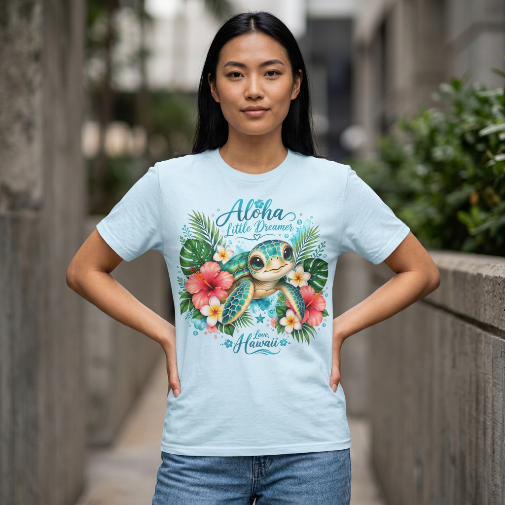 Aloha Little Dreamer| Sea turtle T-Shirt | Hawaiian floral tropical design