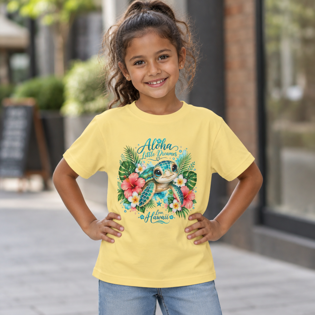 Aloha Little Dreamer| Sea Turtle Youth Tee | Hawaiian Hibiscus Tropical Shirt