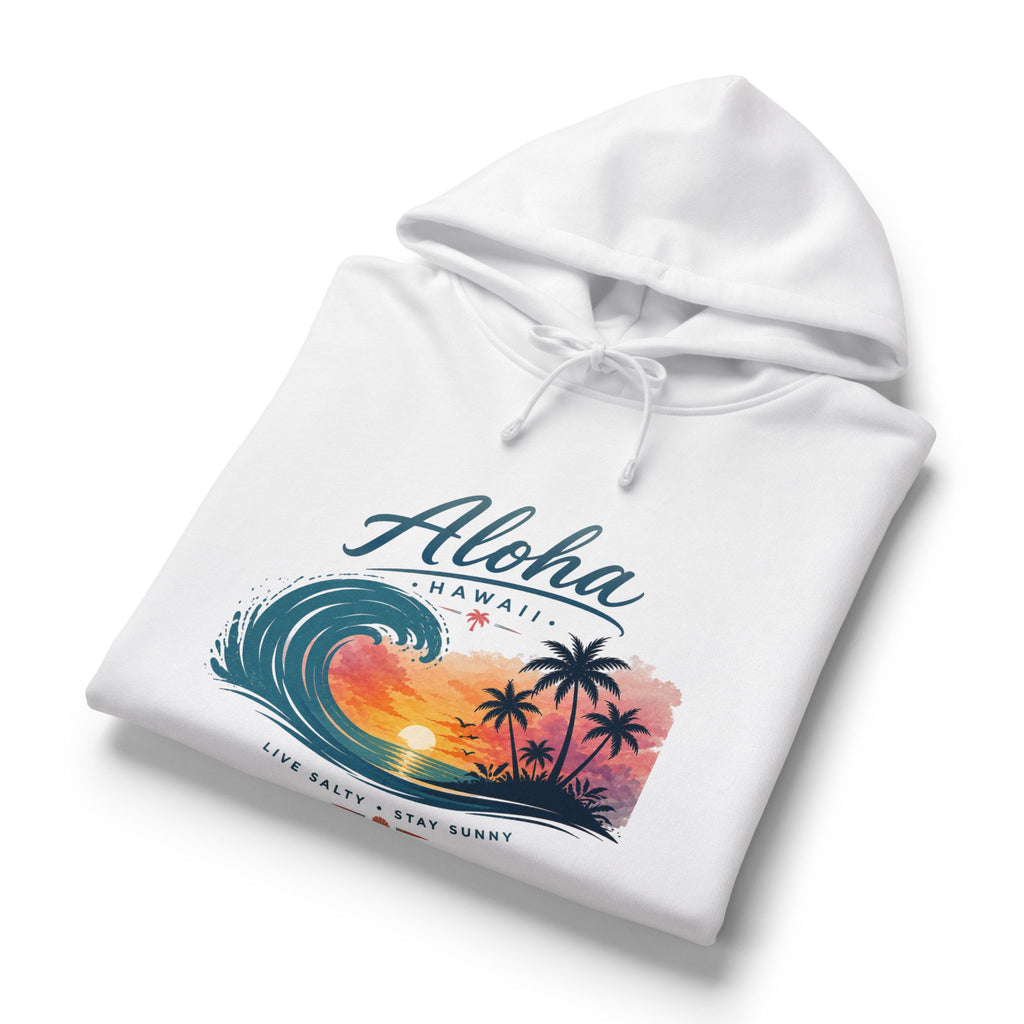 Aloha Hawaii Sunset Wave Palm Trees Hoodie | Beach Tropical Surf Pullover