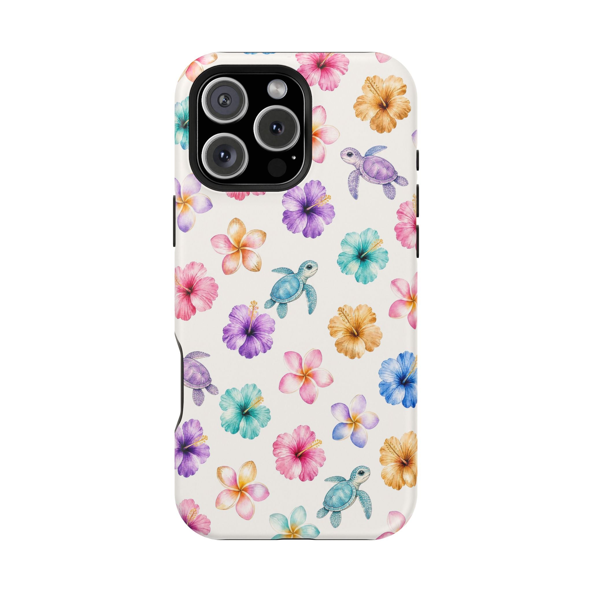 Sea Turtle Floral Phone Case — Colorful Hawaiian Plumeria Protective Case