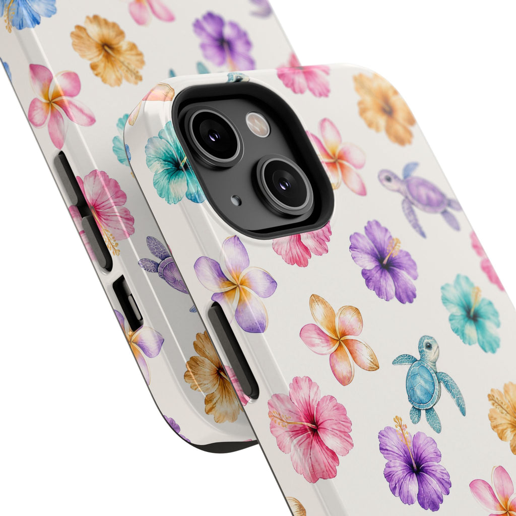 Sea Turtle Floral Phone Case — Colorful Hawaiian Plumeria Protective Case