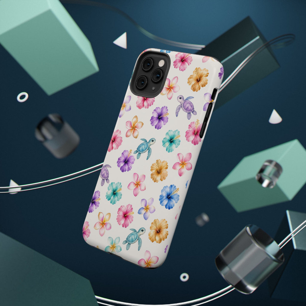 Sea Turtle Floral Phone Case — Colorful Hawaiian Plumeria Protective Case