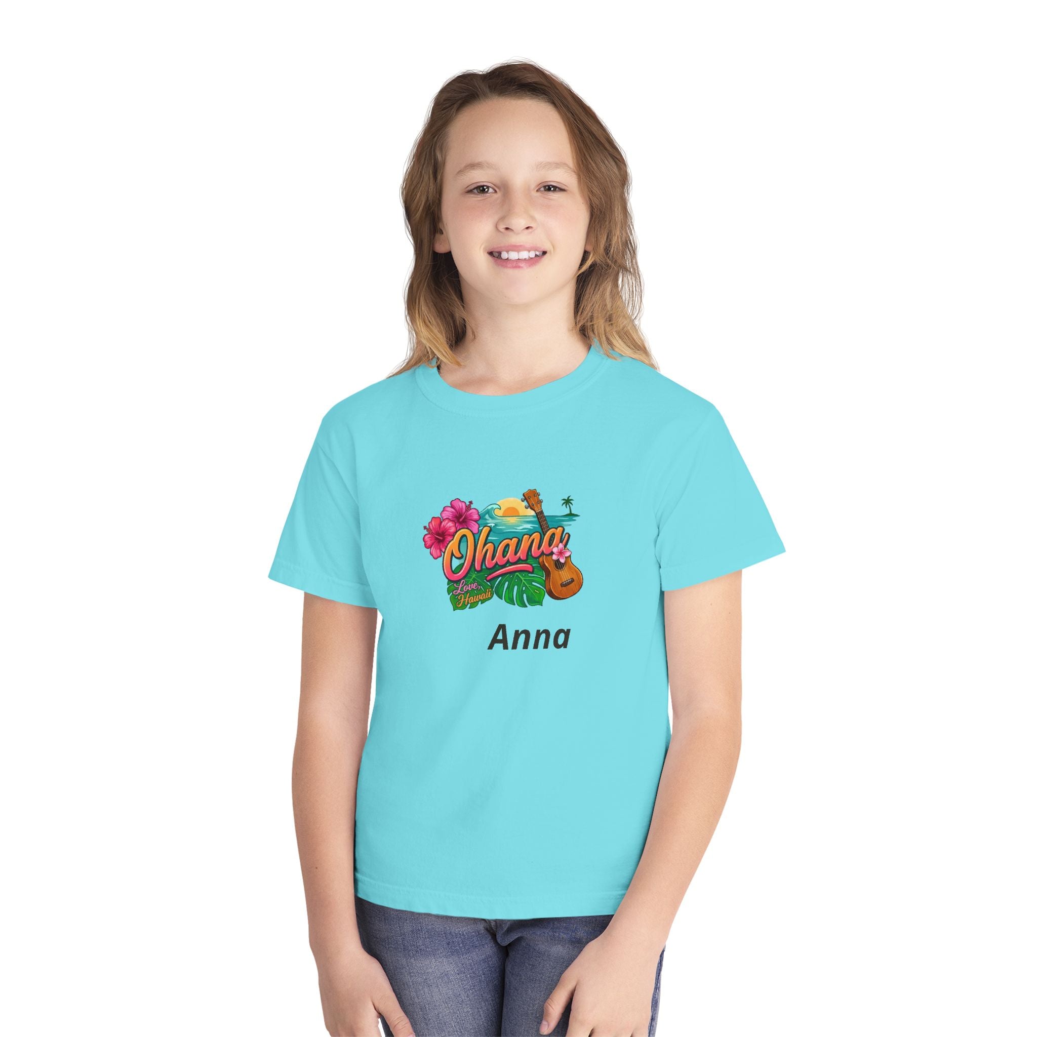 Ohana Floral Ukulele Youth Tee | Personalized Name Option