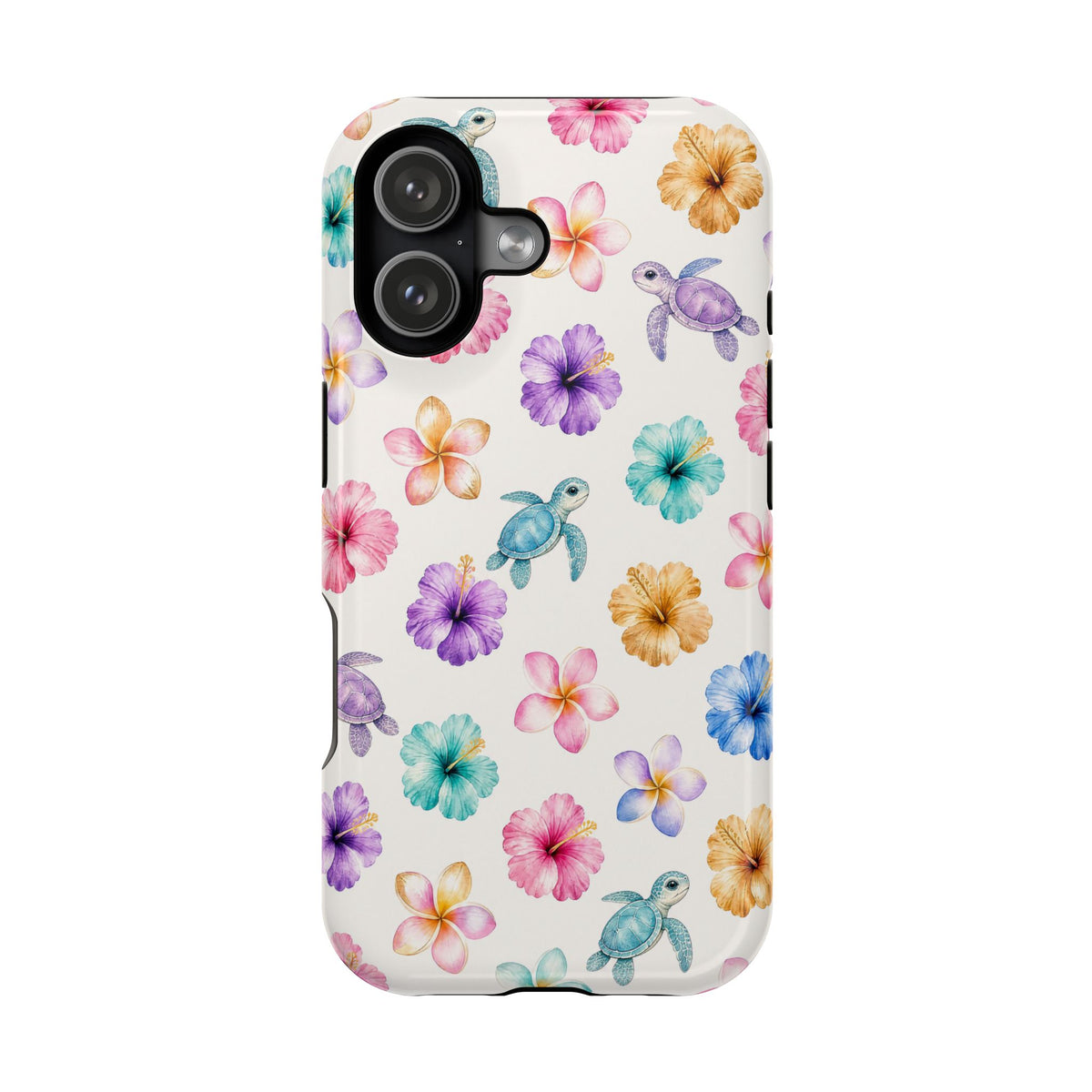 Sea Turtle Floral Phone Case — Colorful Hawaiian Plumeria Protective Case