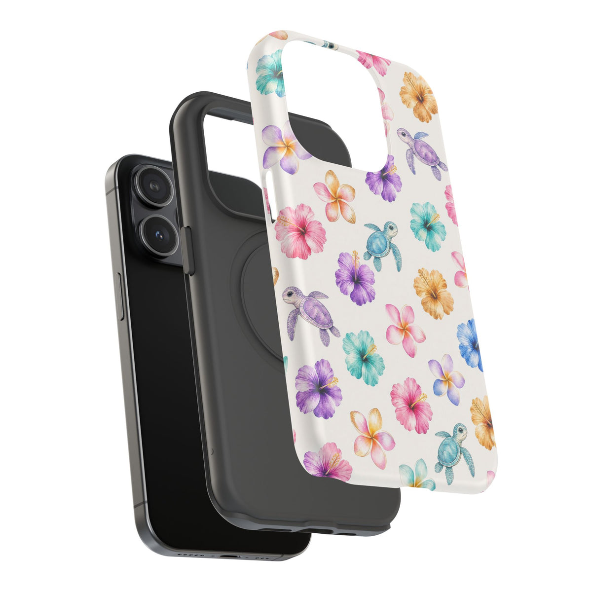 Sea Turtle Floral Phone Case — Colorful Hawaiian Plumeria Protective Case