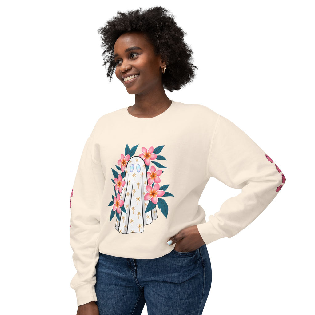 Floral Ghost Crewneck Sweatshirt | Ghost with Pink Flowers-Love, Hawaii Halloween