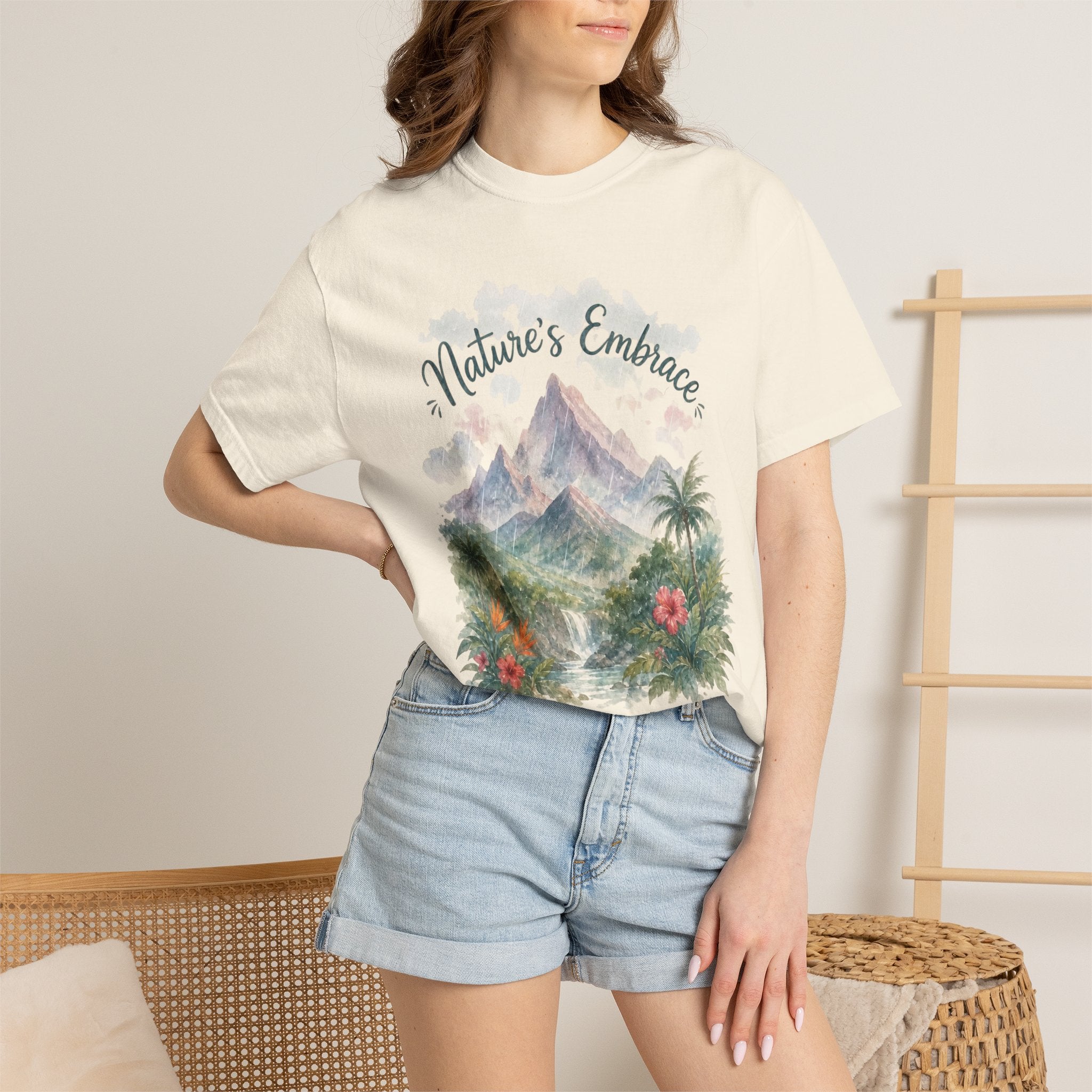 Nature's Embrace Mountain & Tropical Floral T-Shirt