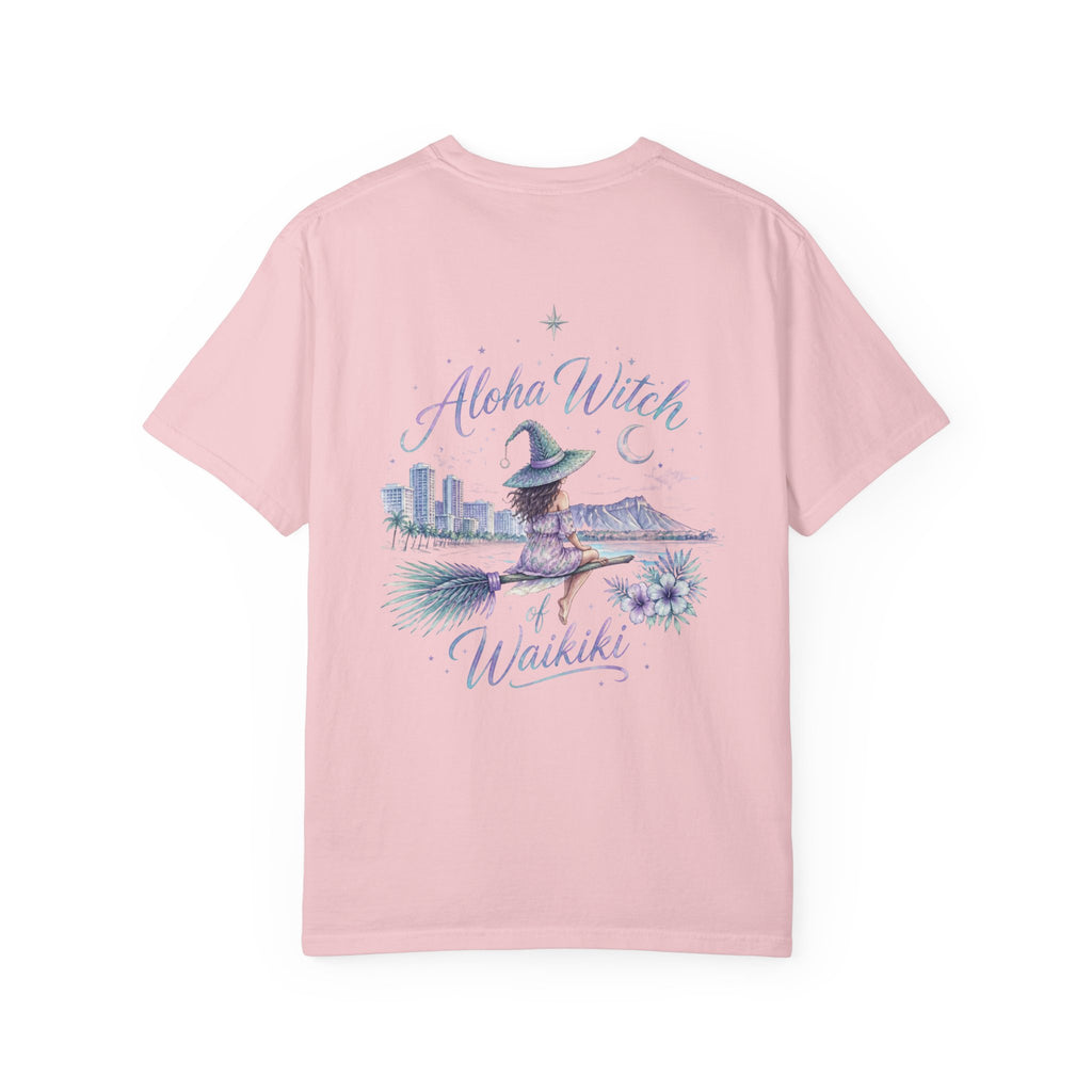 Aloha Witch of Waikiki Shirt- Minimal Witch Hawaiian Tee -Diamond Head Skyline-Hawaii Halloween Shirt