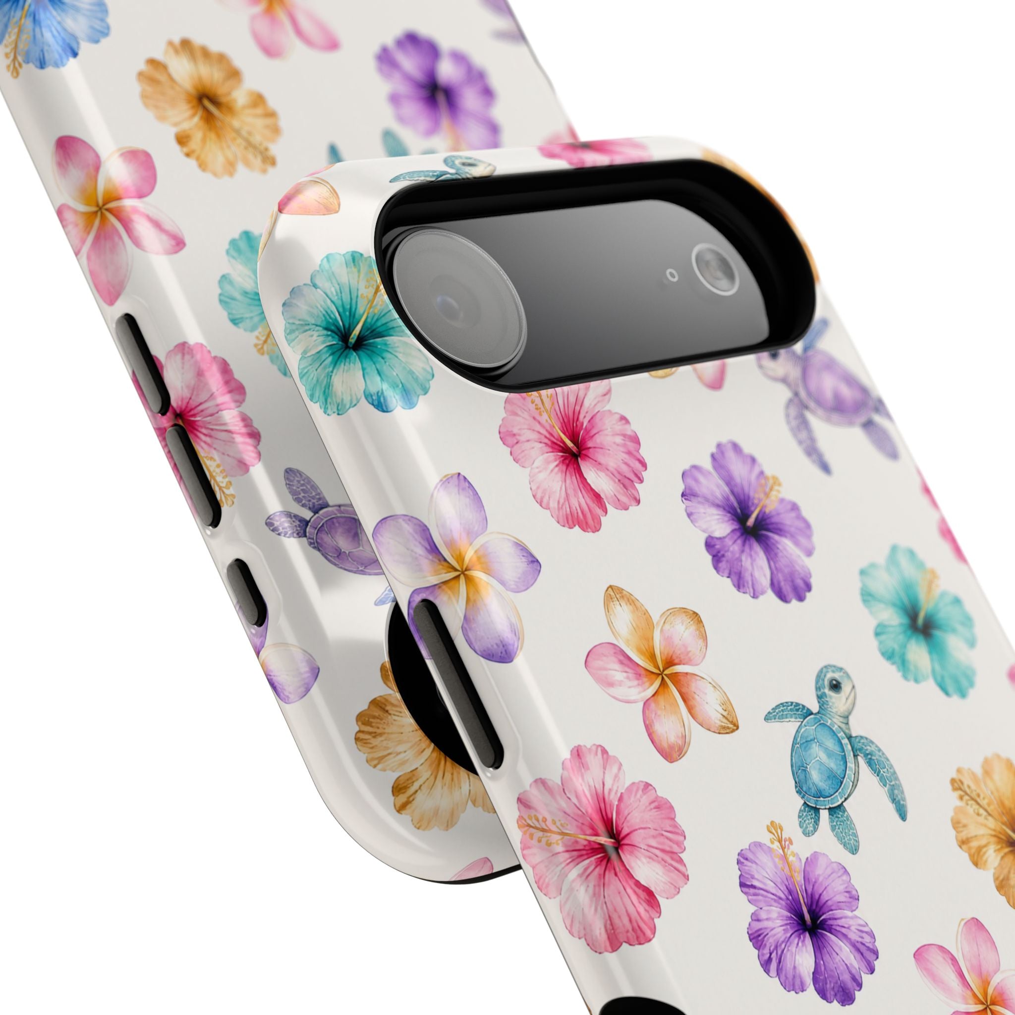 Sea Turtle Floral Phone Case — Colorful Hawaiian Plumeria Protective Case