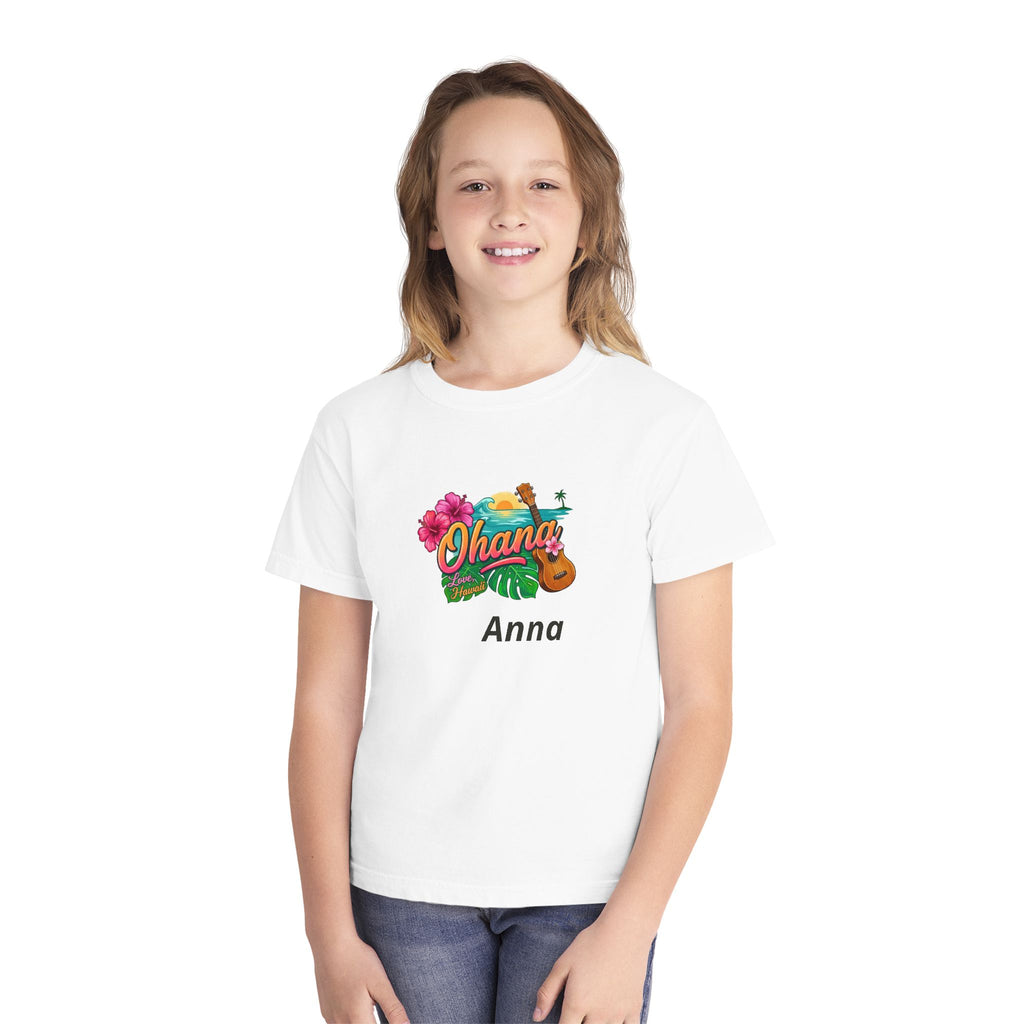 Ohana Floral Ukulele Youth Tee | Personalized Name Option