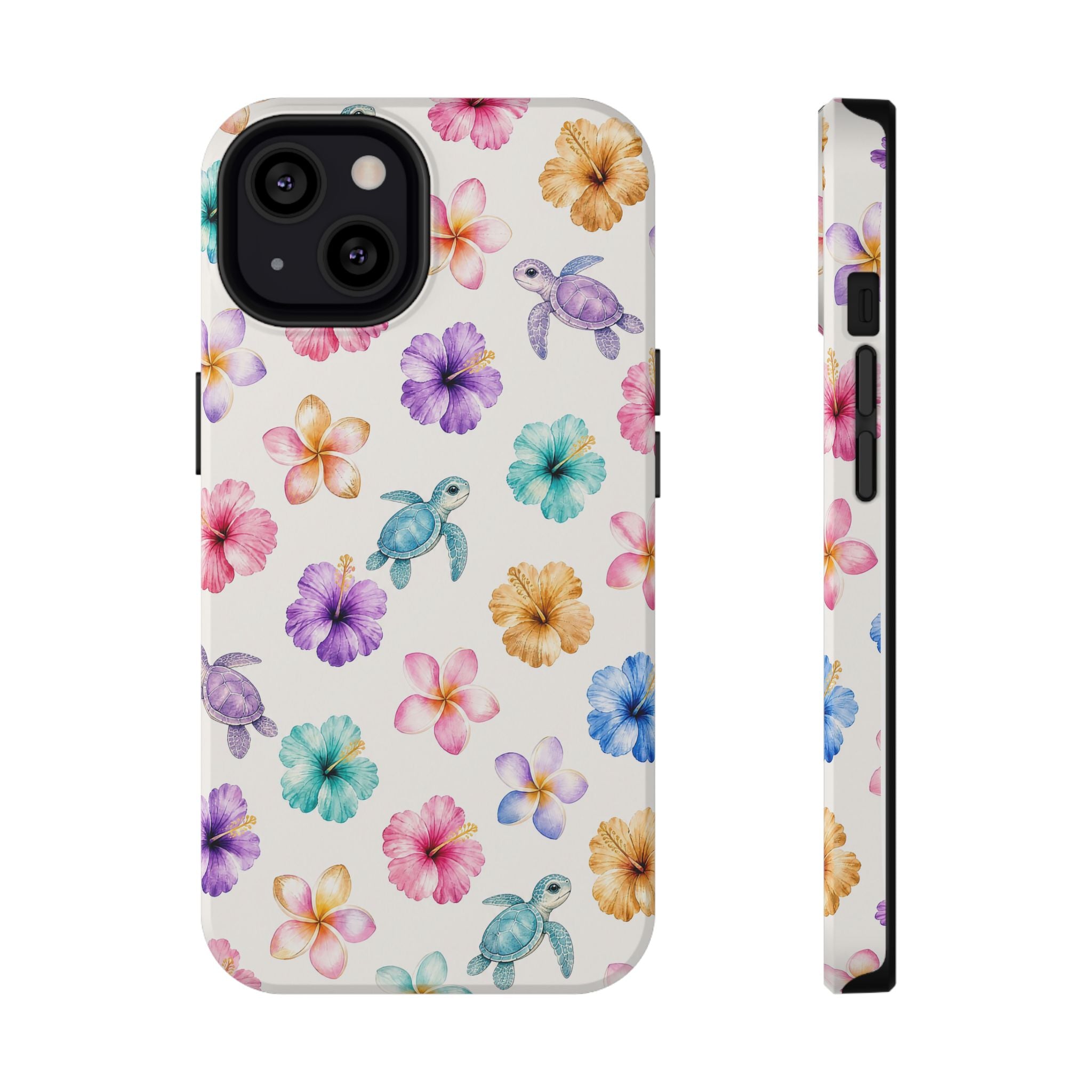 Sea Turtle Floral Phone Case — Colorful Hawaiian Plumeria Protective Case