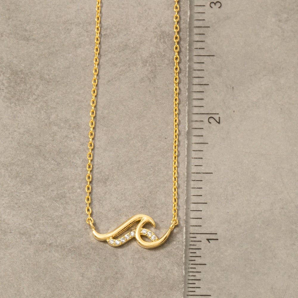 Gold Dipped Cz Pave Wave Pendant Necklace: Gold Dipped
