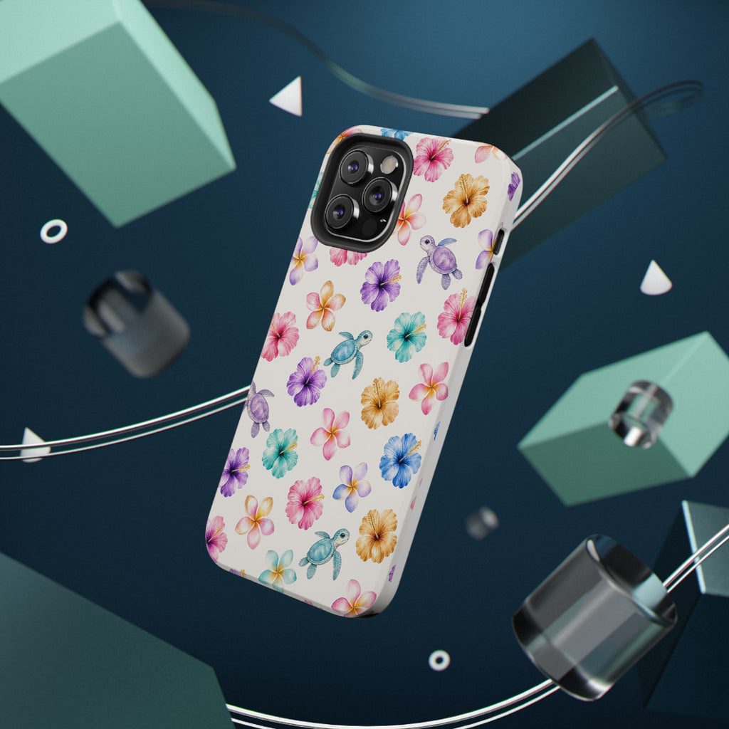 Sea Turtle Floral Phone Case — Colorful Hawaiian Plumeria Protective Case