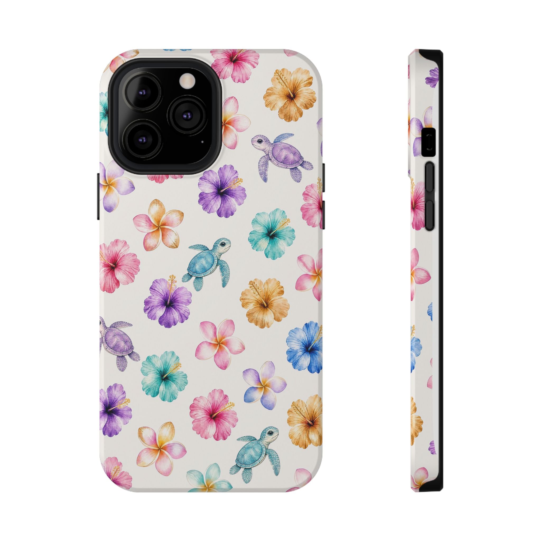 Sea Turtle Floral Phone Case — Colorful Hawaiian Plumeria Protective Case
