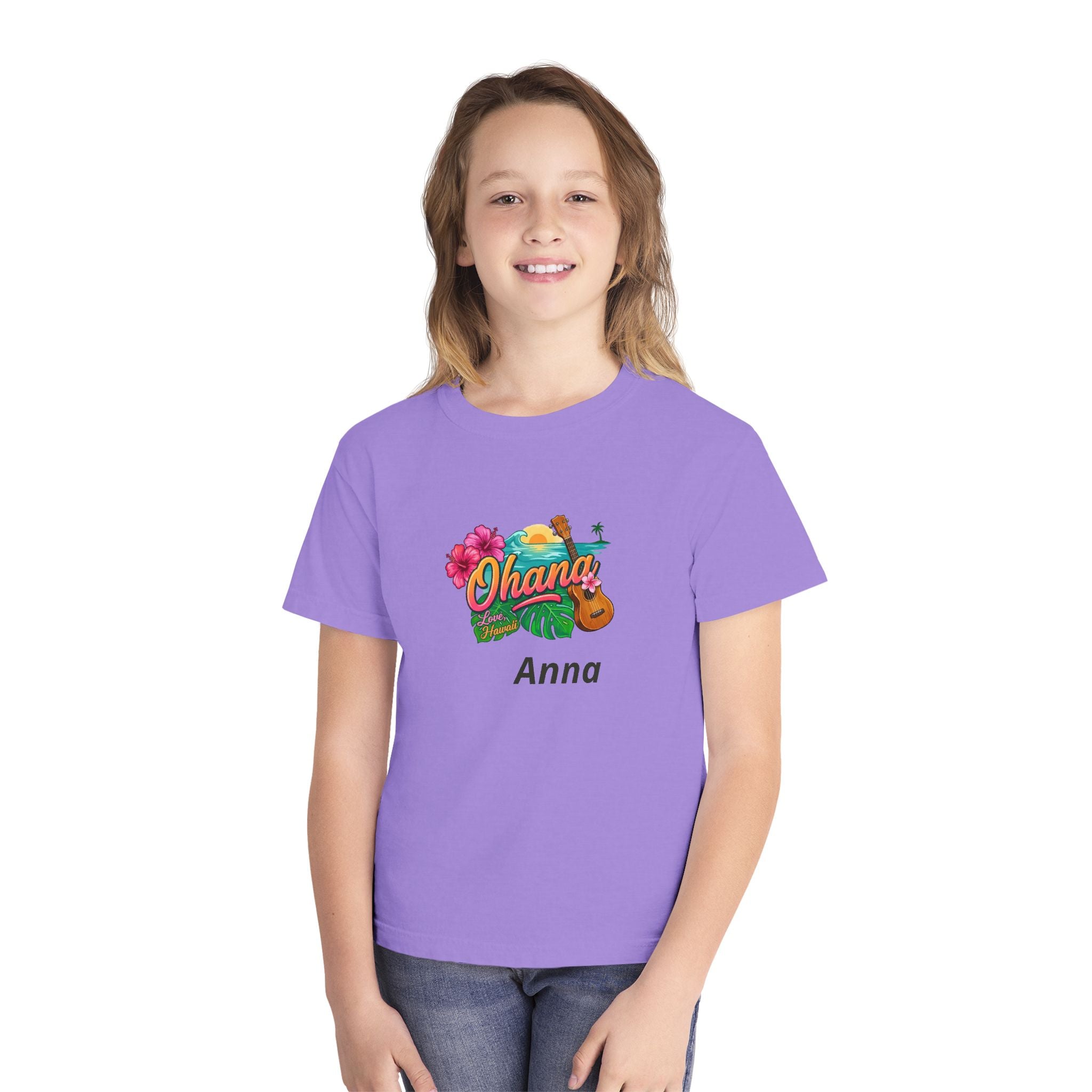 Ohana Floral Ukulele Youth Tee | Personalized Name Option