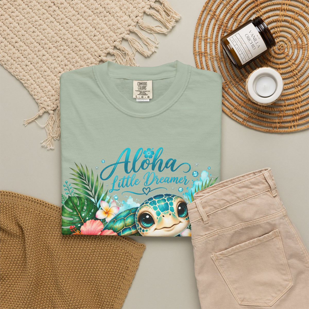 Aloha Little Dreamer| Sea turtle T-Shirt | Hawaiian floral tropical design
