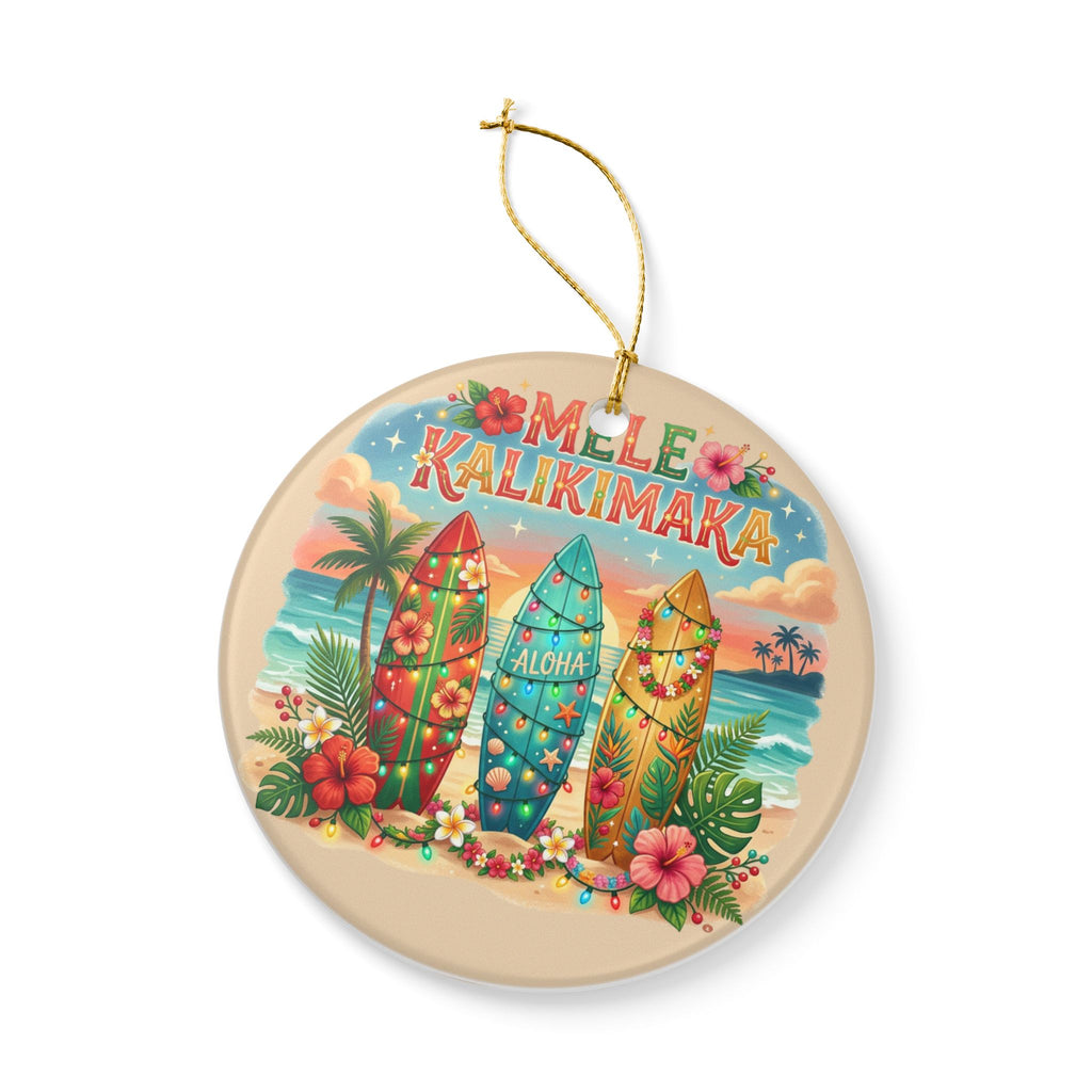 Mele Kalikimaka Surfboard Ornament Ceramic Decoration | Hawaiian Christmas Aloha
