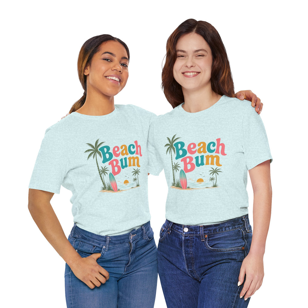 Beach Bum graphic tee | Surfboard palm tree sunset T-Shirt