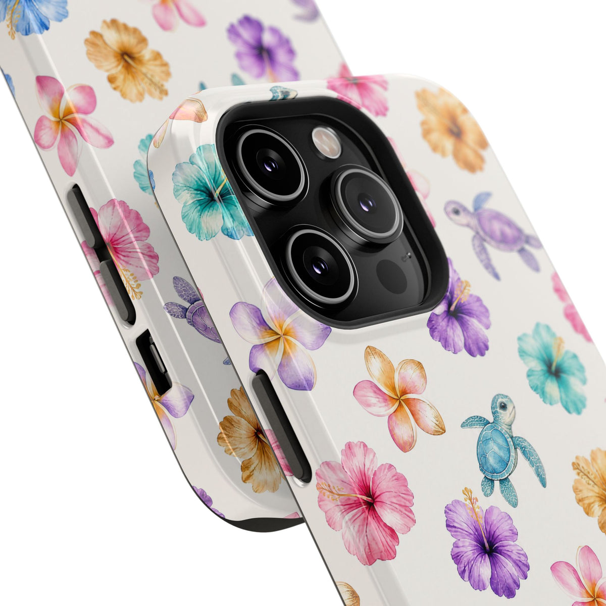 Sea Turtle Floral Phone Case — Colorful Hawaiian Plumeria Protective Case