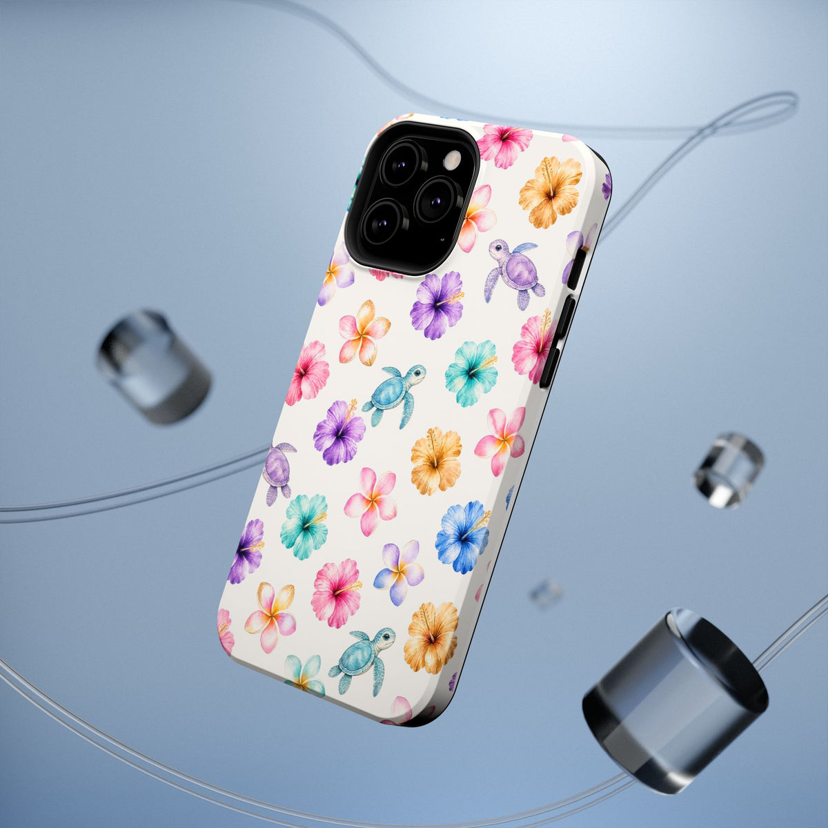 Sea Turtle Floral Phone Case — Colorful Hawaiian Plumeria Protective Case