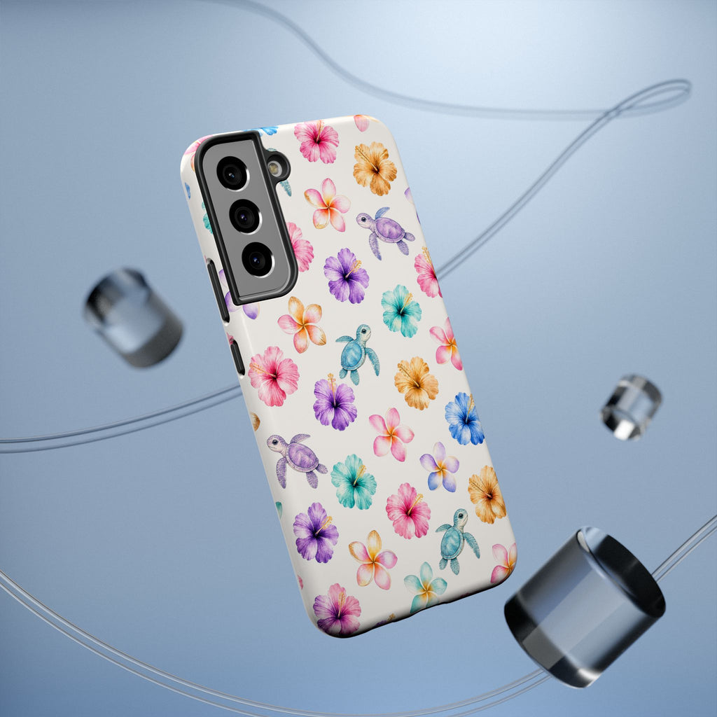 Sea Turtle Floral Phone Case — Colorful Hawaiian Plumeria Protective Case