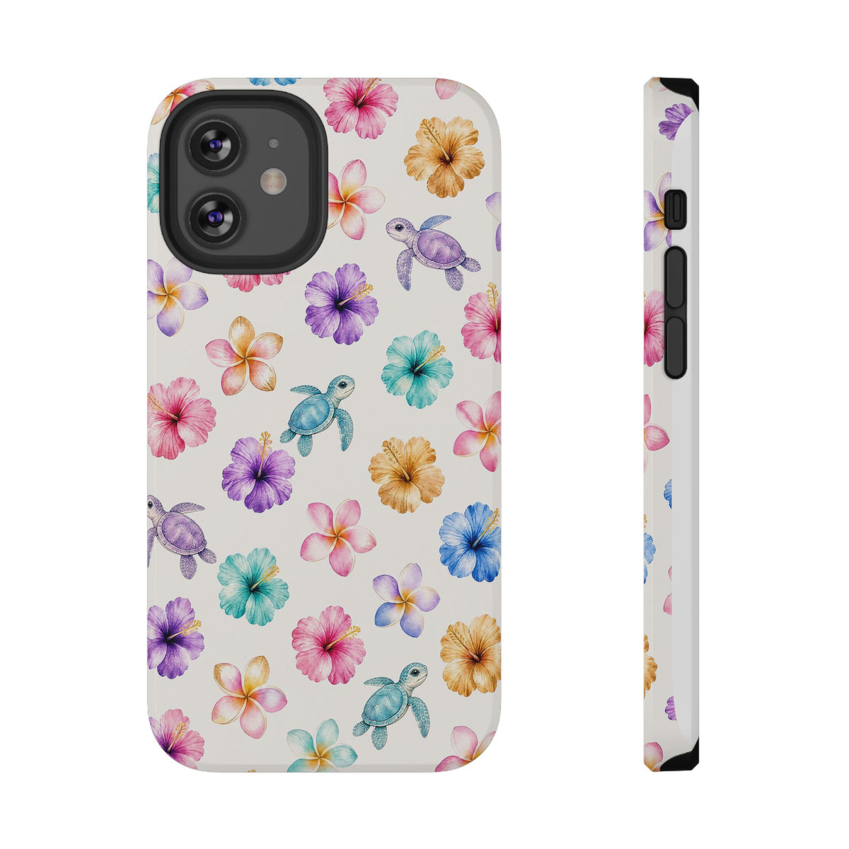 Sea Turtle Floral Phone Case — Colorful Hawaiian Plumeria Protective Case