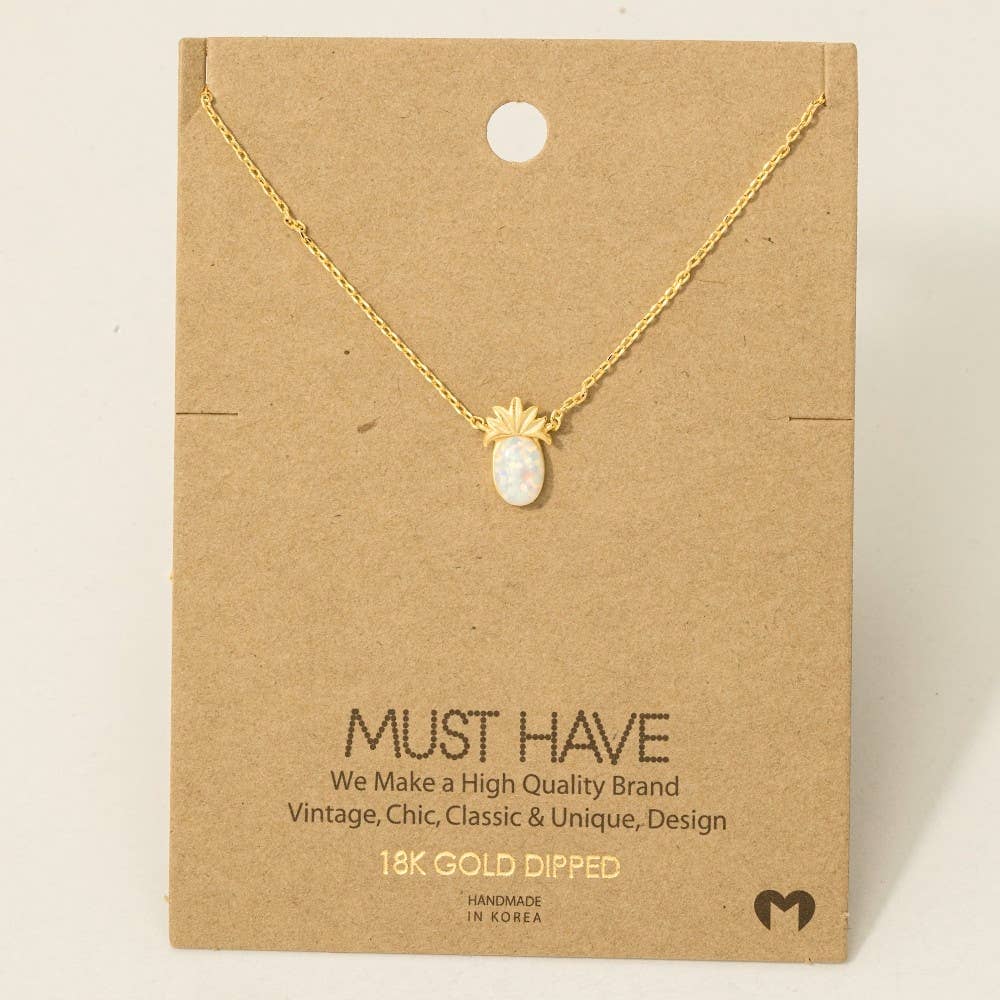 Opal Pineapple Pendant Necklace: Silver/Rhodium