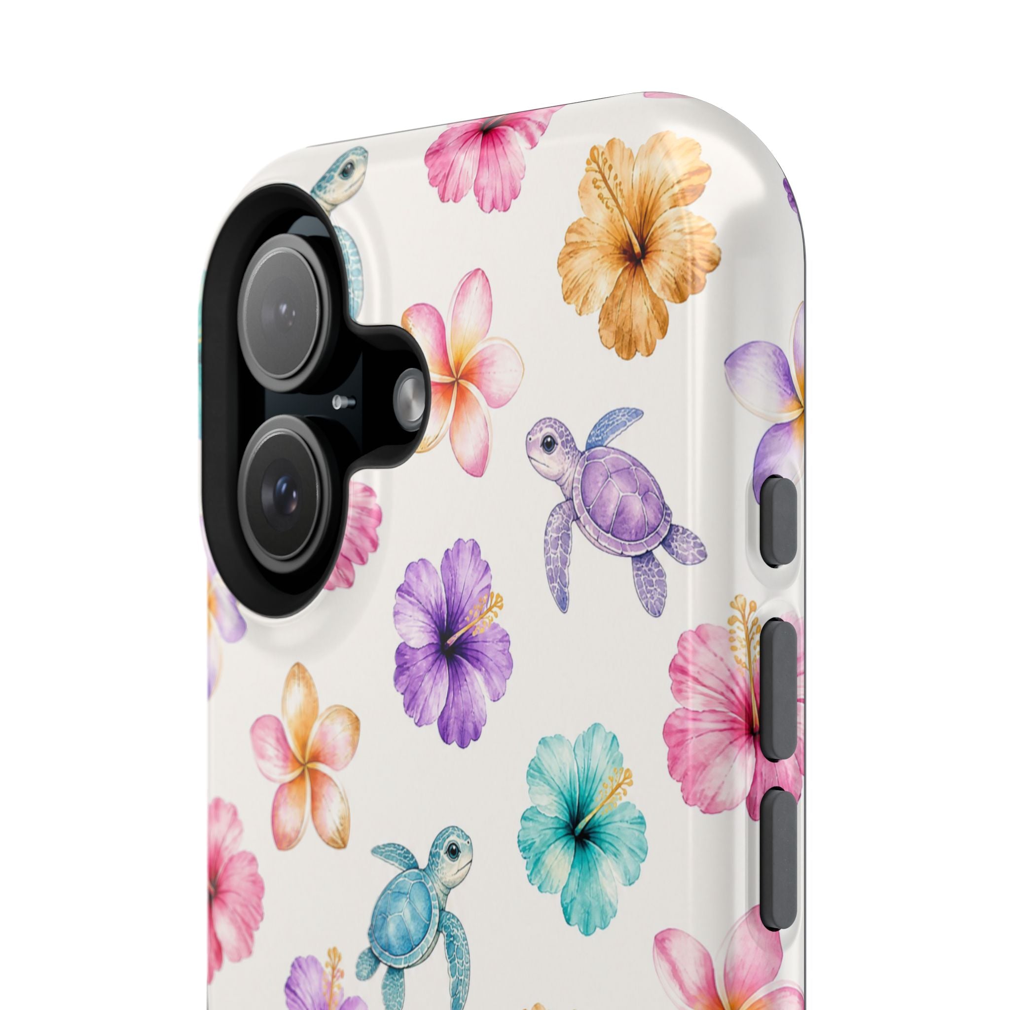 Sea Turtle Floral Phone Case — Colorful Hawaiian Plumeria Protective Case