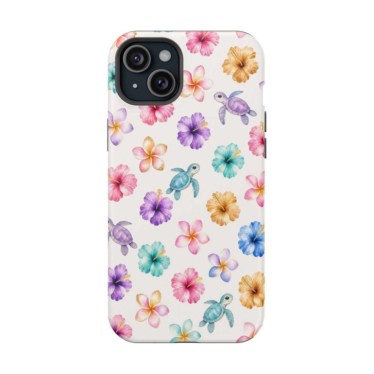 Sea Turtle Floral Phone Case — Colorful Hawaiian Plumeria Protective Case