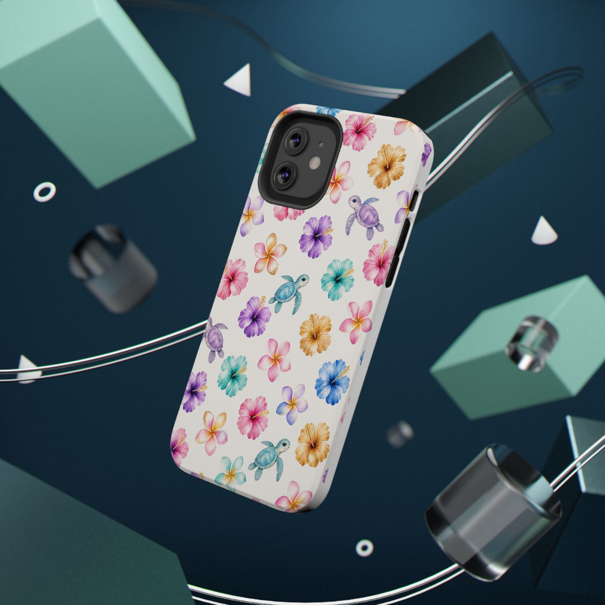 Sea Turtle Floral Phone Case — Colorful Hawaiian Plumeria Protective Case