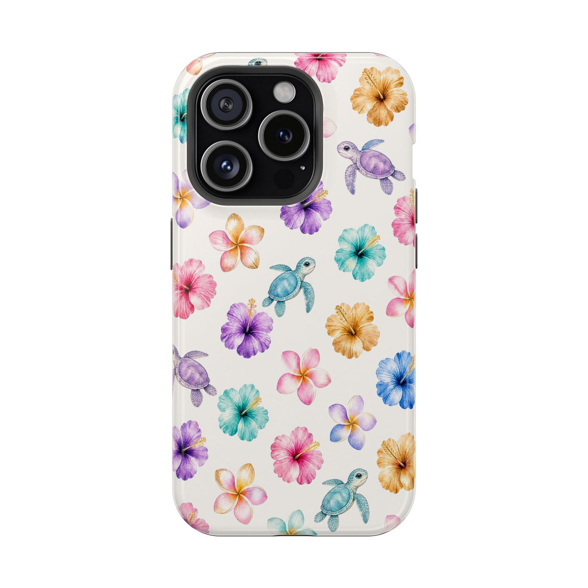 Sea Turtle Floral Phone Case — Colorful Hawaiian Plumeria Protective Case