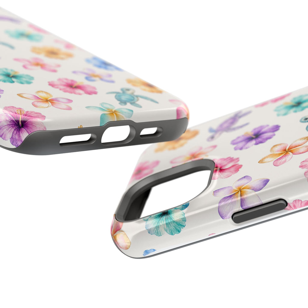 Sea Turtle Floral Phone Case — Colorful Hawaiian Plumeria Protective Case