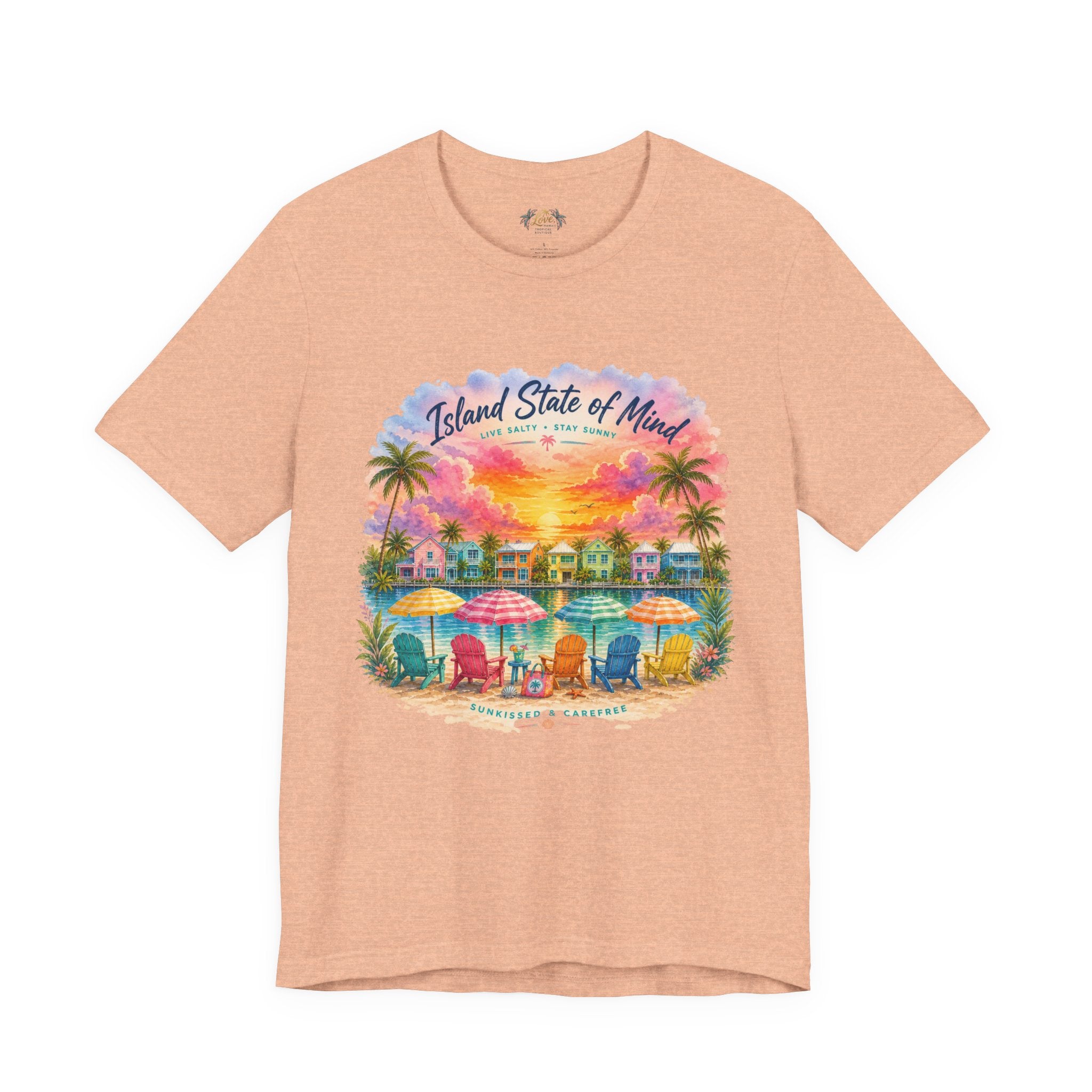 Island State of Mind T-Shirt | Tropical Beach Sunset, Palm Trees, Beach Chairs