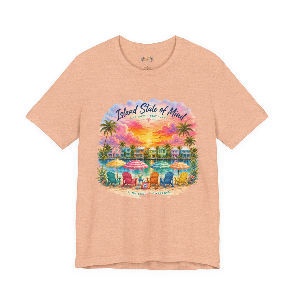 Island State of Mind T-Shirt | Tropical Beach Sunset, Palm Trees, Beach Chairs