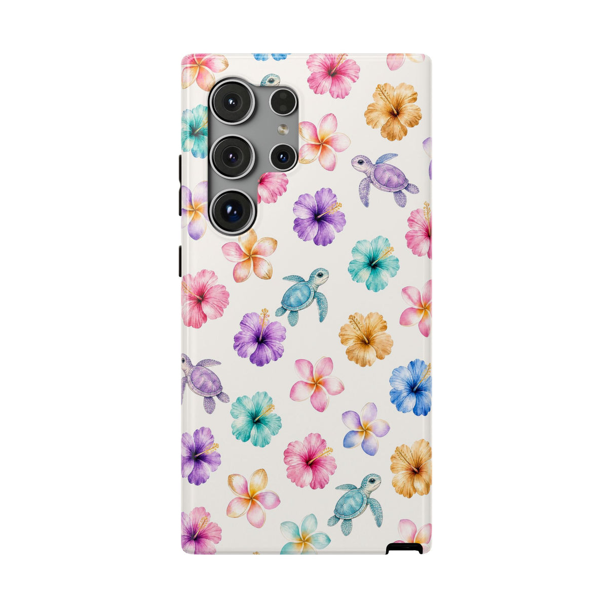 Sea Turtle Floral Phone Case — Colorful Hawaiian Plumeria Protective Case