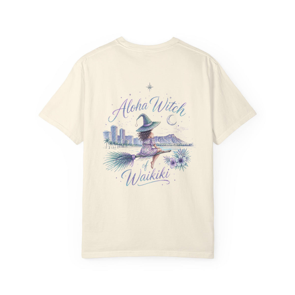 Aloha Witch of Waikiki Shirt- Minimal Witch Hawaiian Tee -Diamond Head Skyline-Hawaii Halloween Shirt