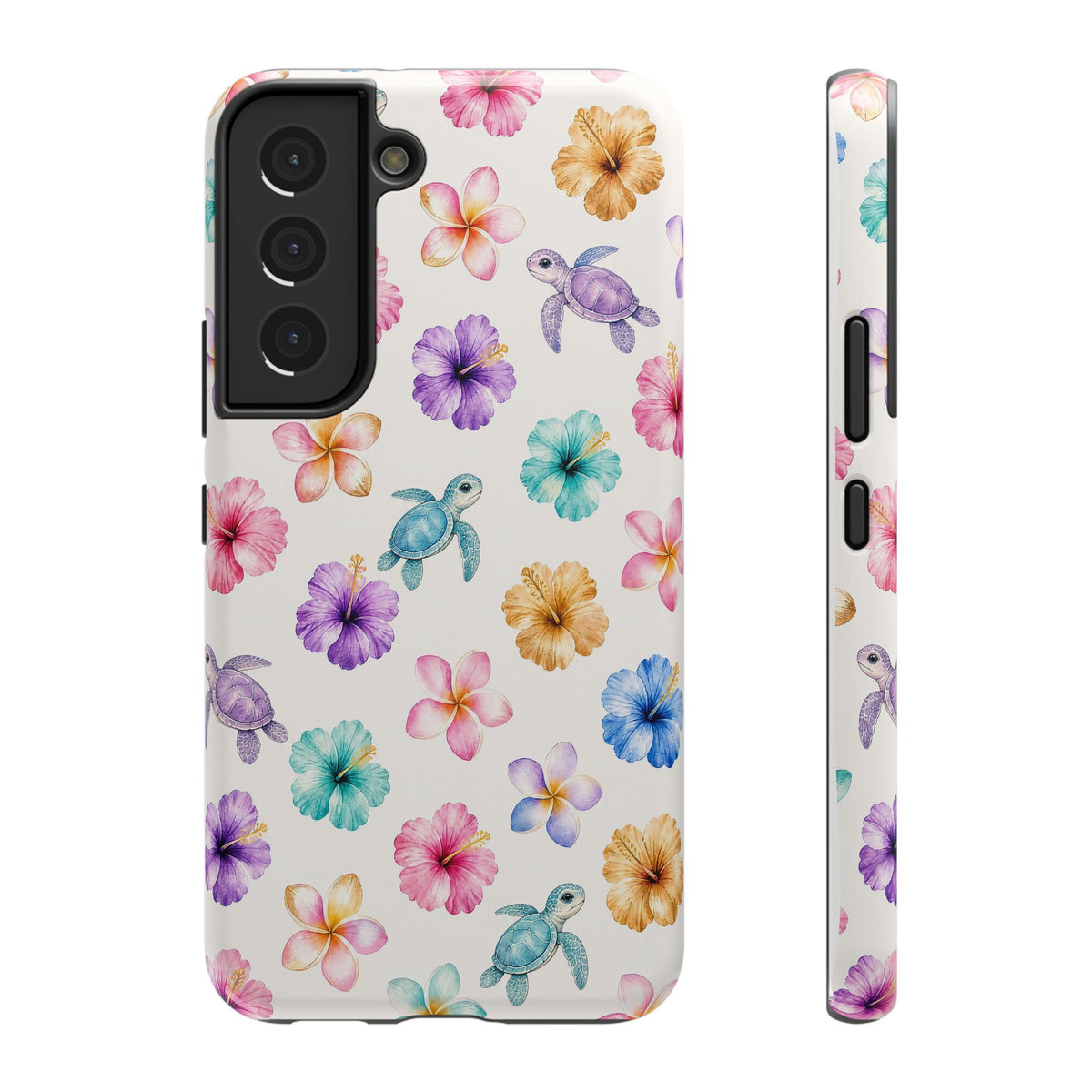 Sea Turtle Floral Phone Case — Colorful Hawaiian Plumeria Protective Case