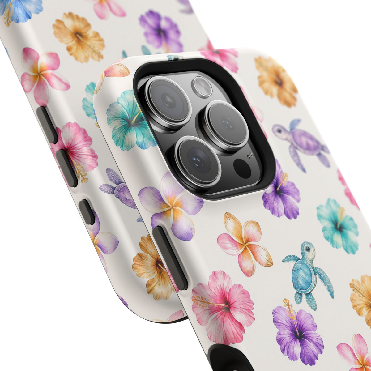 Sea Turtle Floral Phone Case — Colorful Hawaiian Plumeria Protective Case