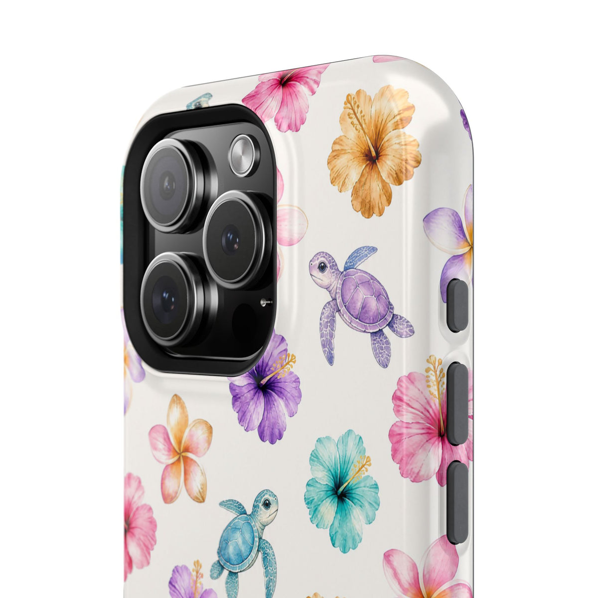 Sea Turtle Floral Phone Case — Colorful Hawaiian Plumeria Protective Case