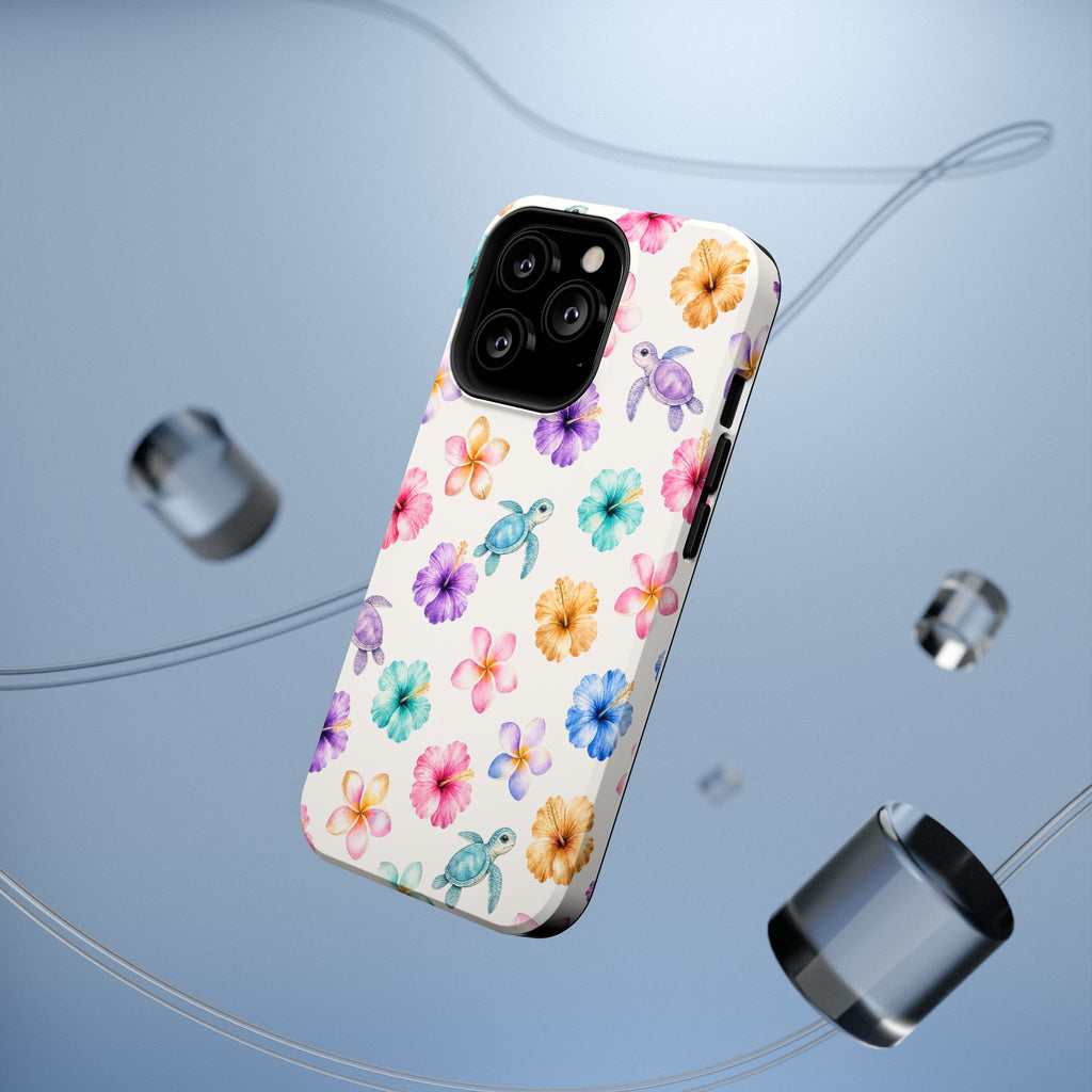 Sea Turtle Floral Phone Case — Colorful Hawaiian Plumeria Protective Case
