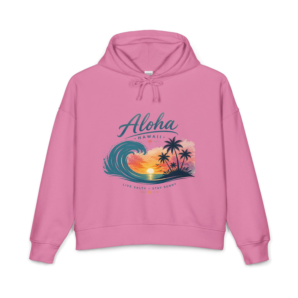 Aloha Hawaii Sunset Wave Palm Trees Hoodie | Beach Tropical Surf Pullover