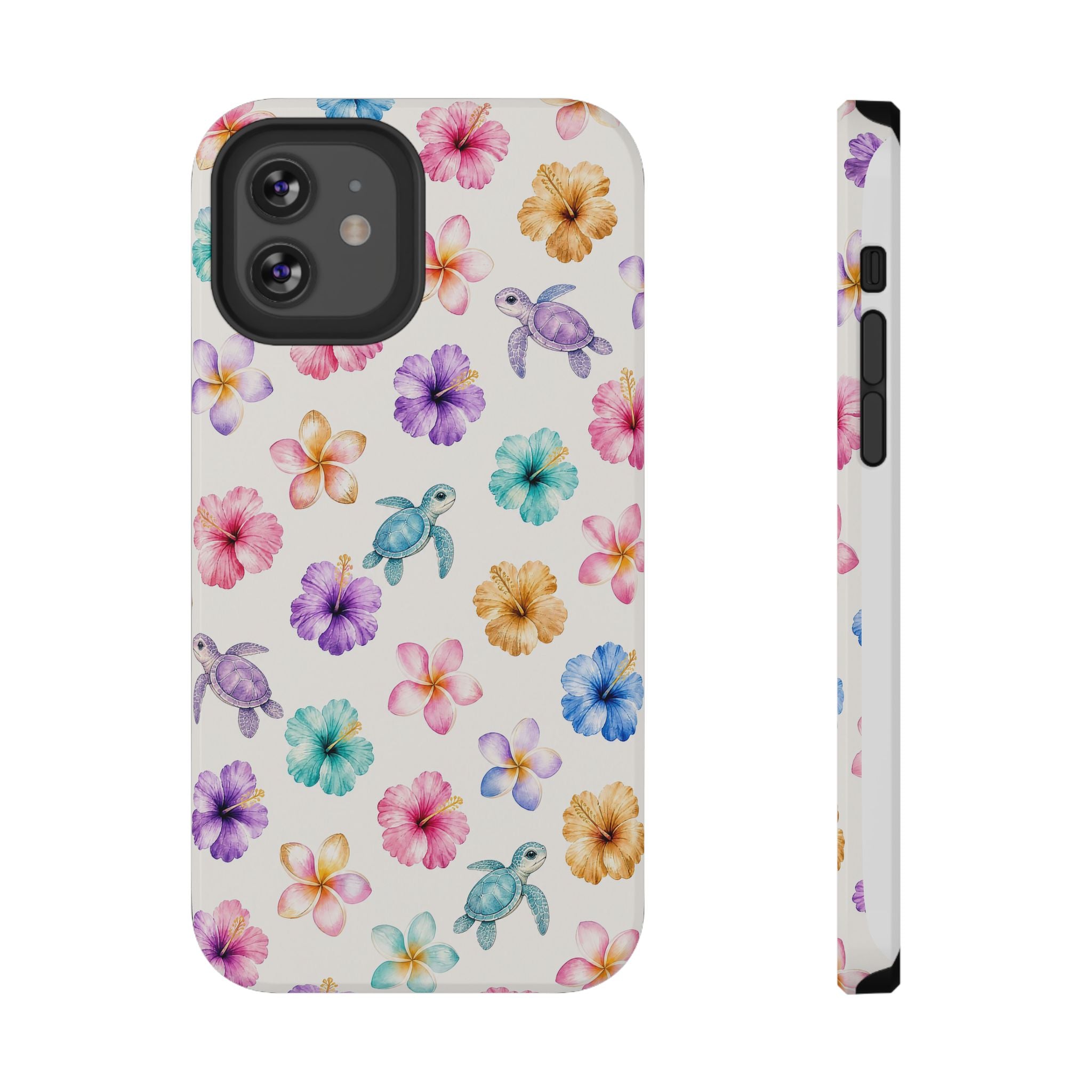 Sea Turtle Floral Phone Case — Colorful Hawaiian Plumeria Protective Case