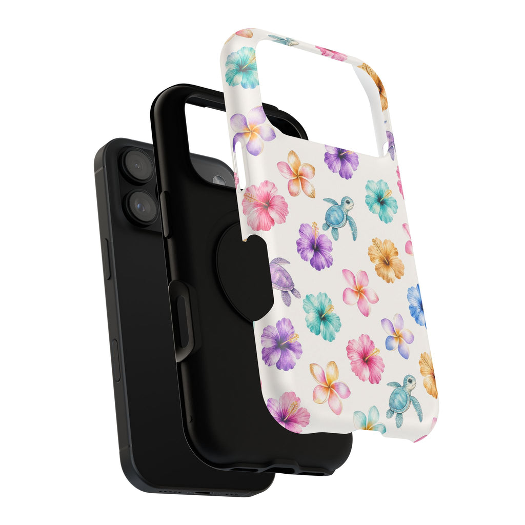 Sea Turtle Floral Phone Case — Colorful Hawaiian Plumeria Protective Case
