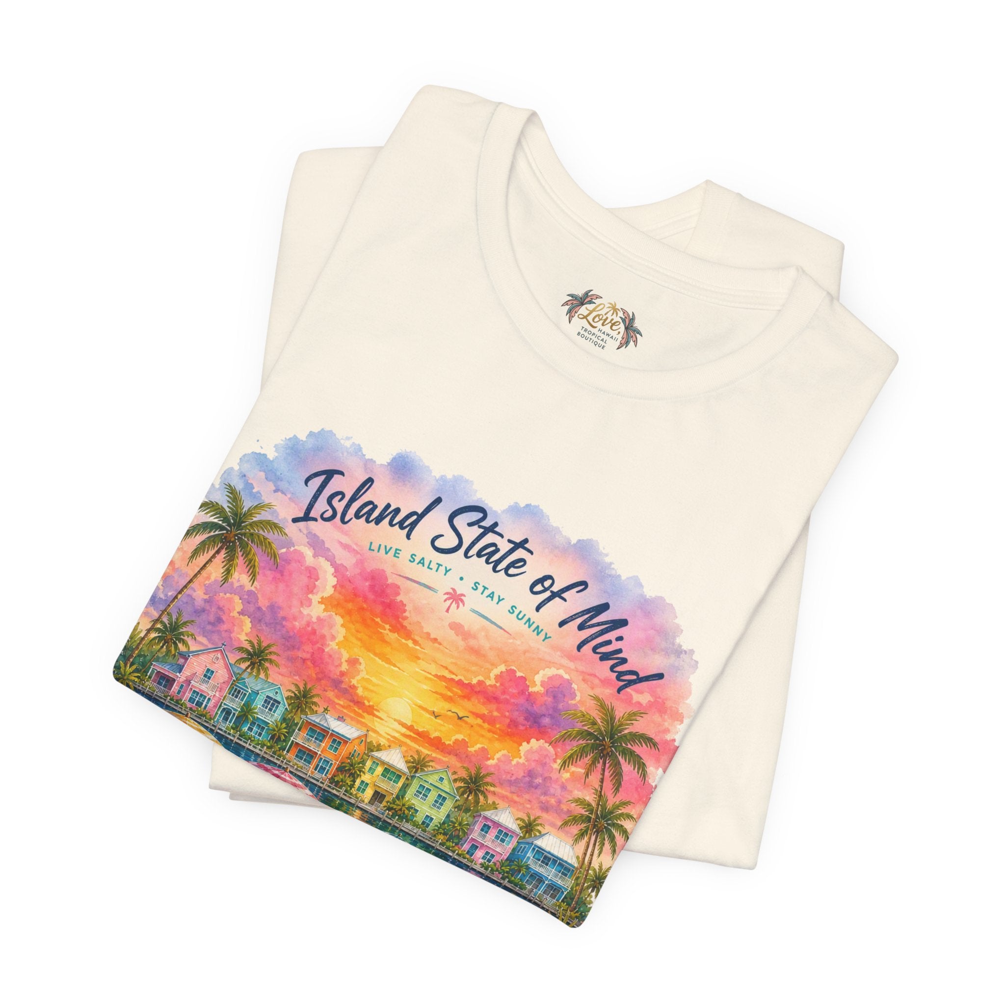 Island State of Mind T-Shirt | Tropical Beach Sunset, Palm Trees, Beach Chairs