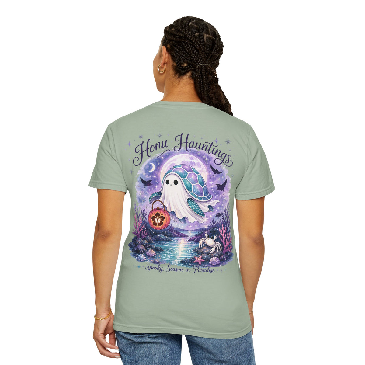 Honu Hauntings Halloween Shirt -Cute Ghost Turtle- Love Hawaii Spooky Season Tee -Tropical Halloween Graphic Tee