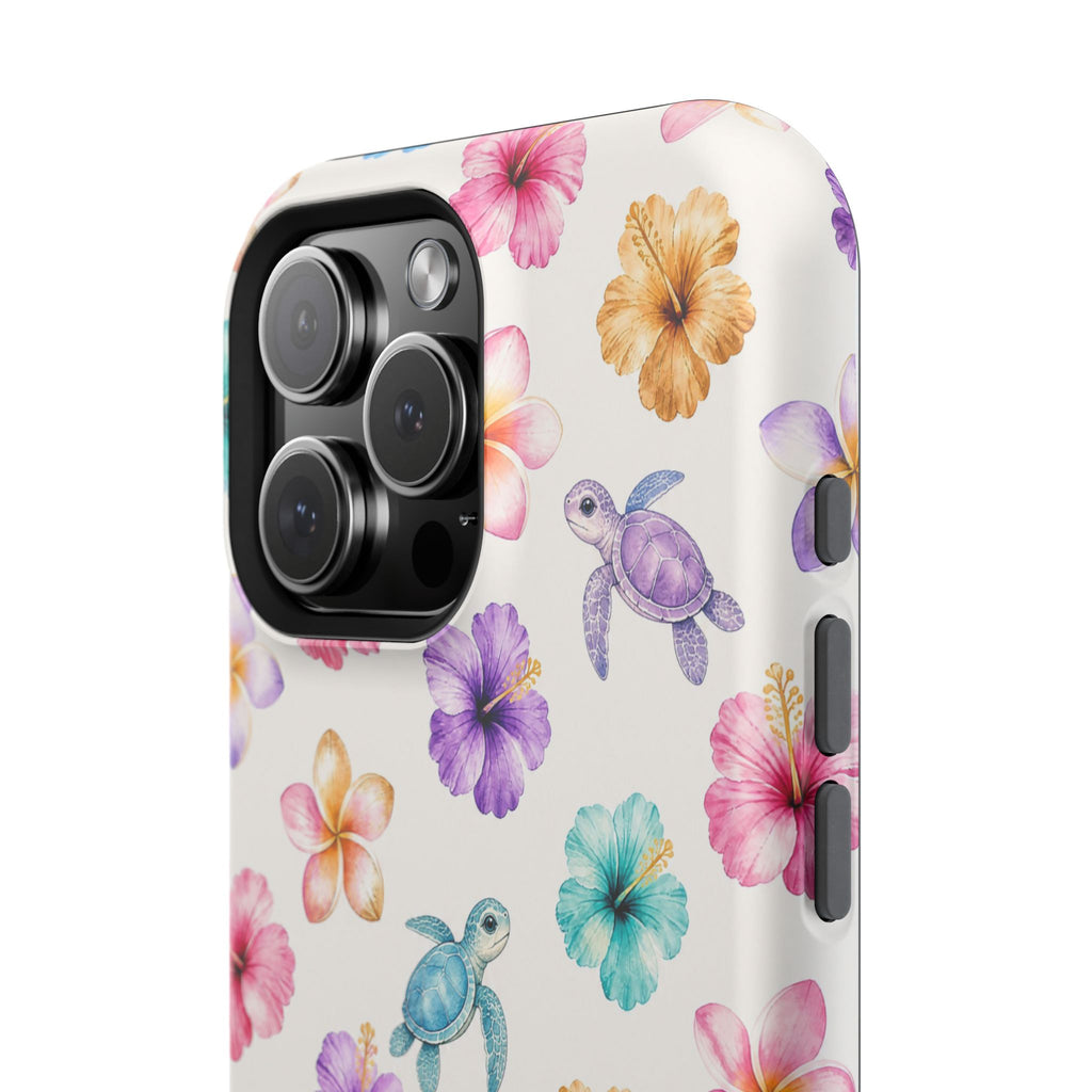 Sea Turtle Floral Phone Case — Colorful Hawaiian Plumeria Protective Case