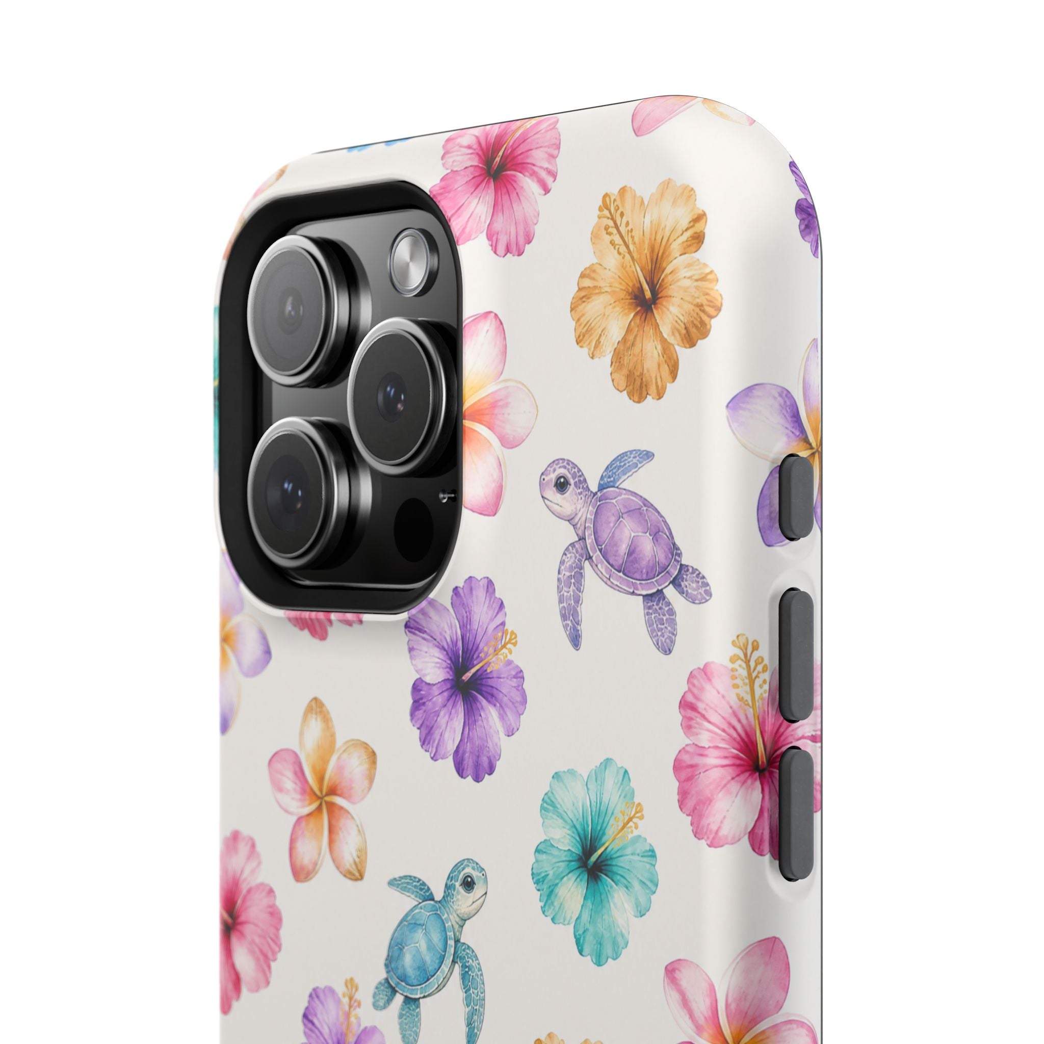 Sea Turtle Floral Phone Case — Colorful Hawaiian Plumeria Protective Case