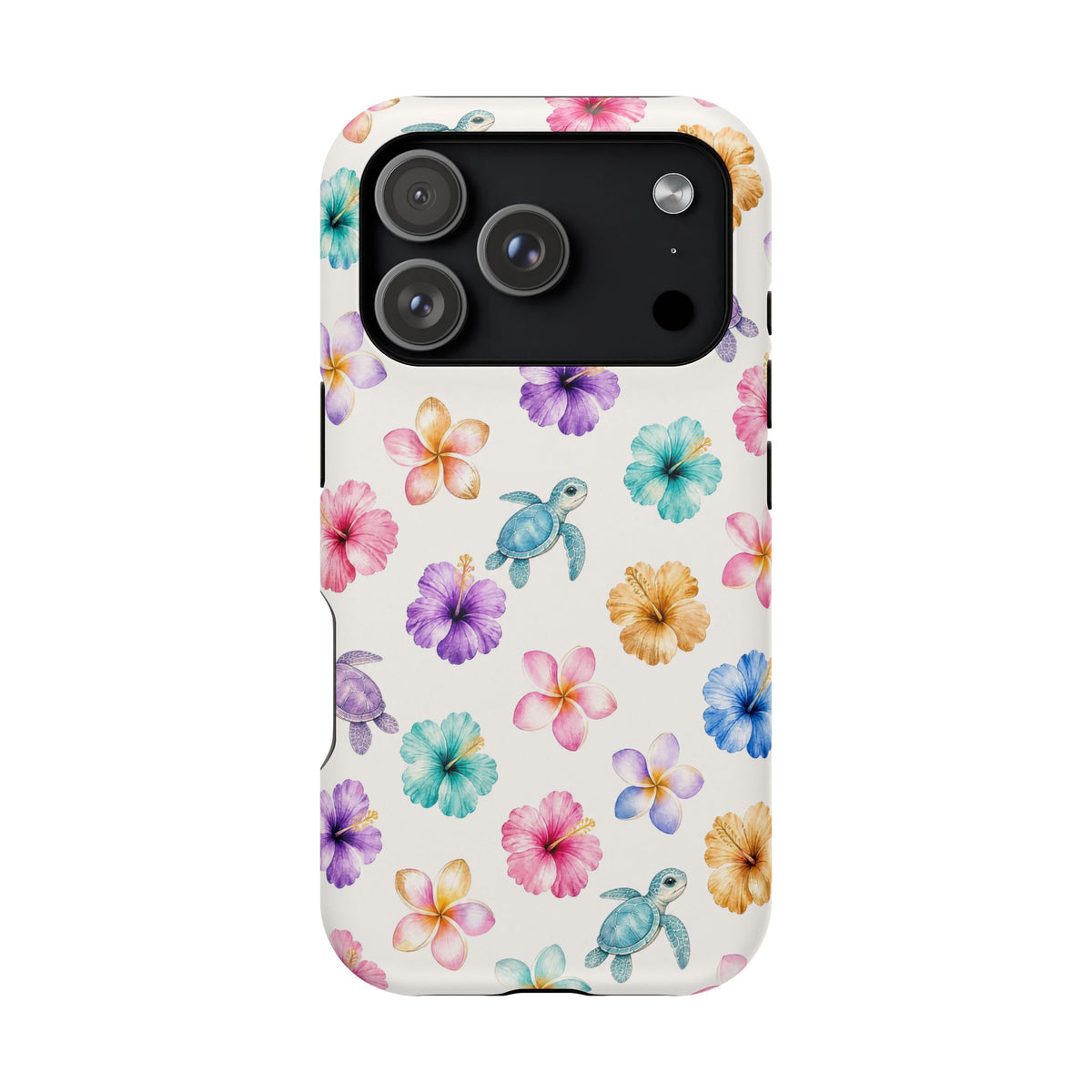 Sea Turtle Floral Phone Case — Colorful Hawaiian Plumeria Protective Case