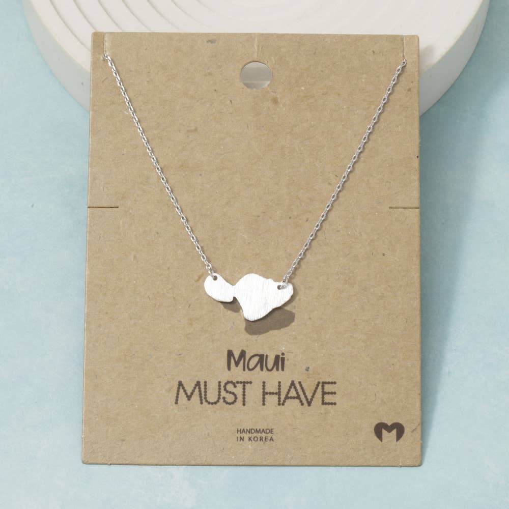 Maui Island Outline Pendant Necklace – Silver