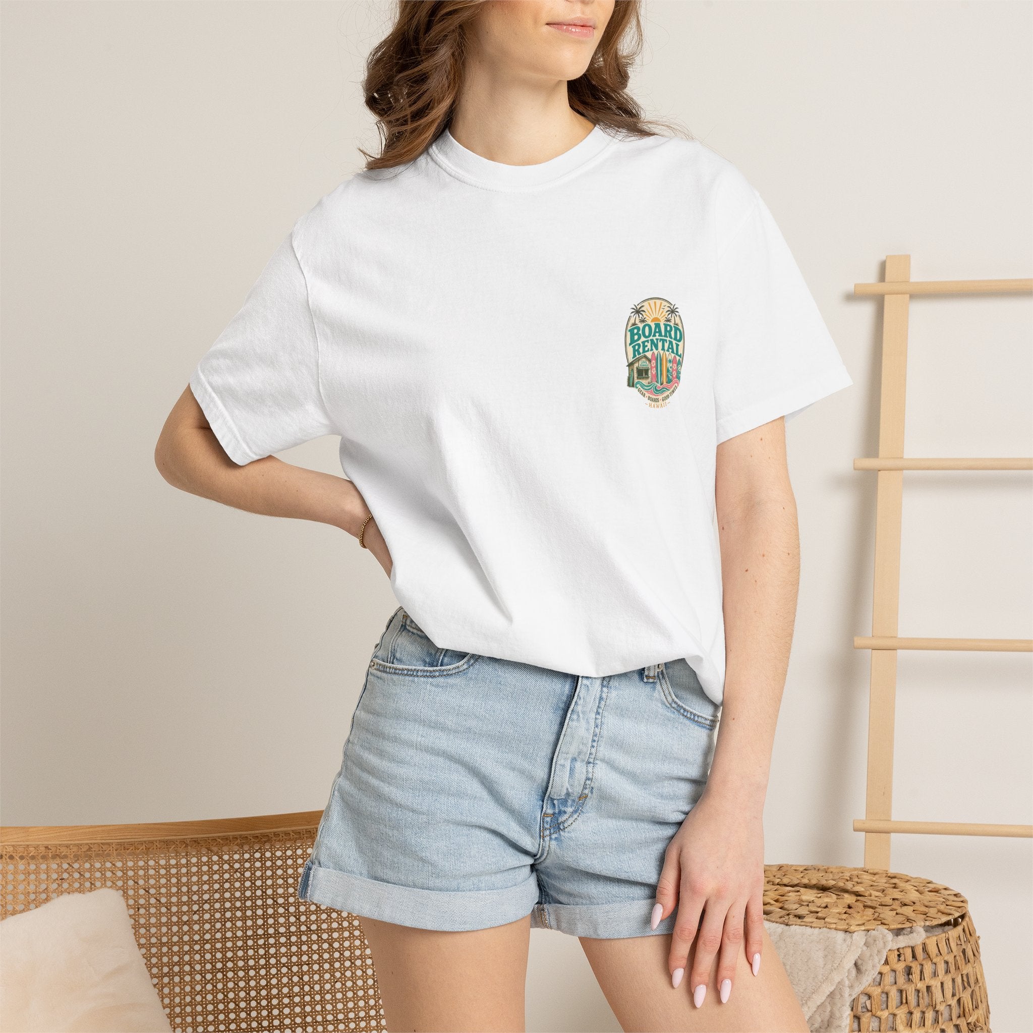 Board Rental T-Shirt — Hawaiian Surf Shop Graphic Tee (Back & Chest Print)